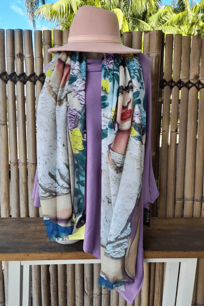 Zura Frida Kahlo 100% Cotton  Scarf  - Smoking