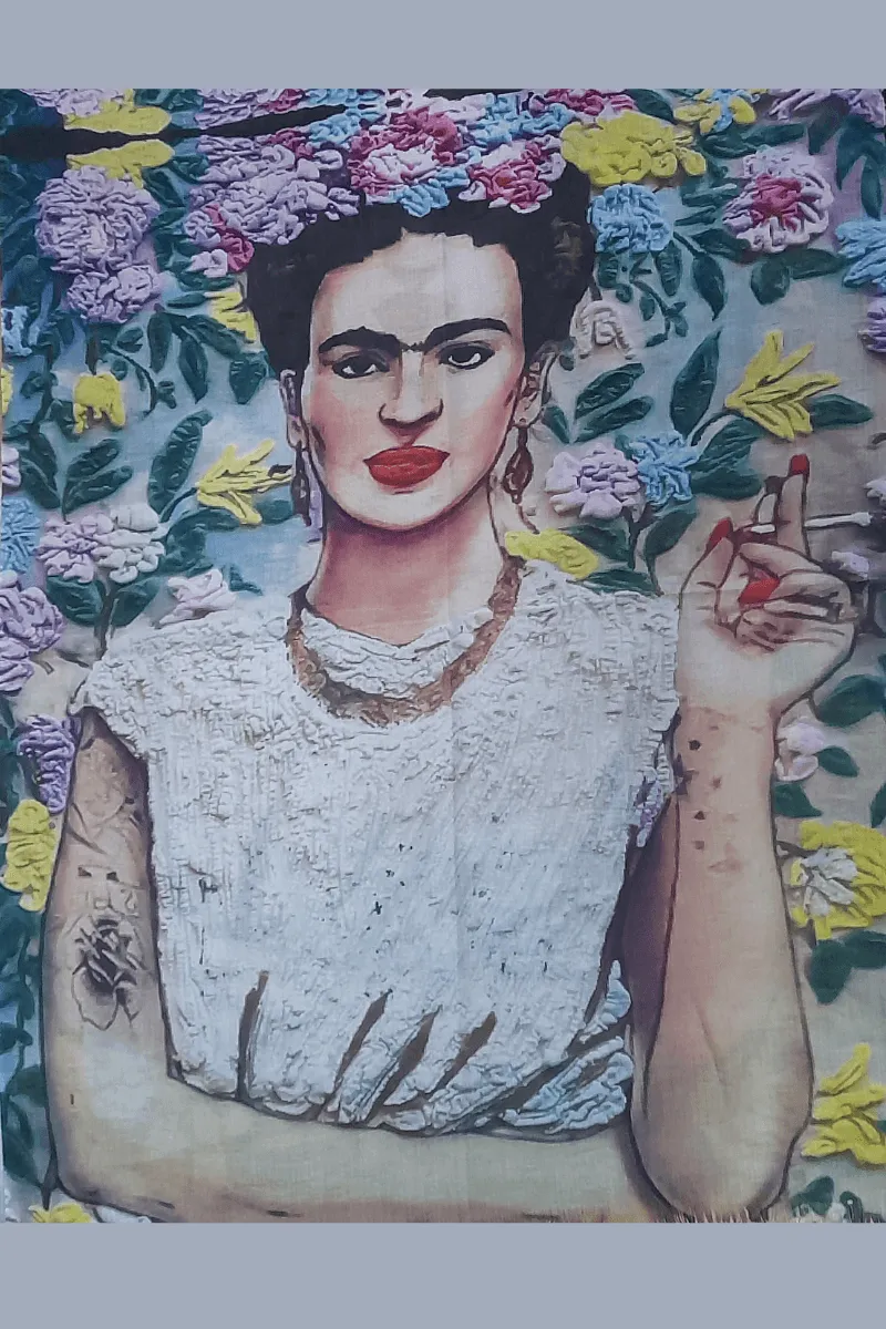 Zura Frida Kahlo 100% Cotton  Scarf  - Smoking